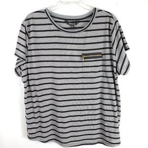 Ellen Tracy Tee Zip Pocket Grey With Black Stripe